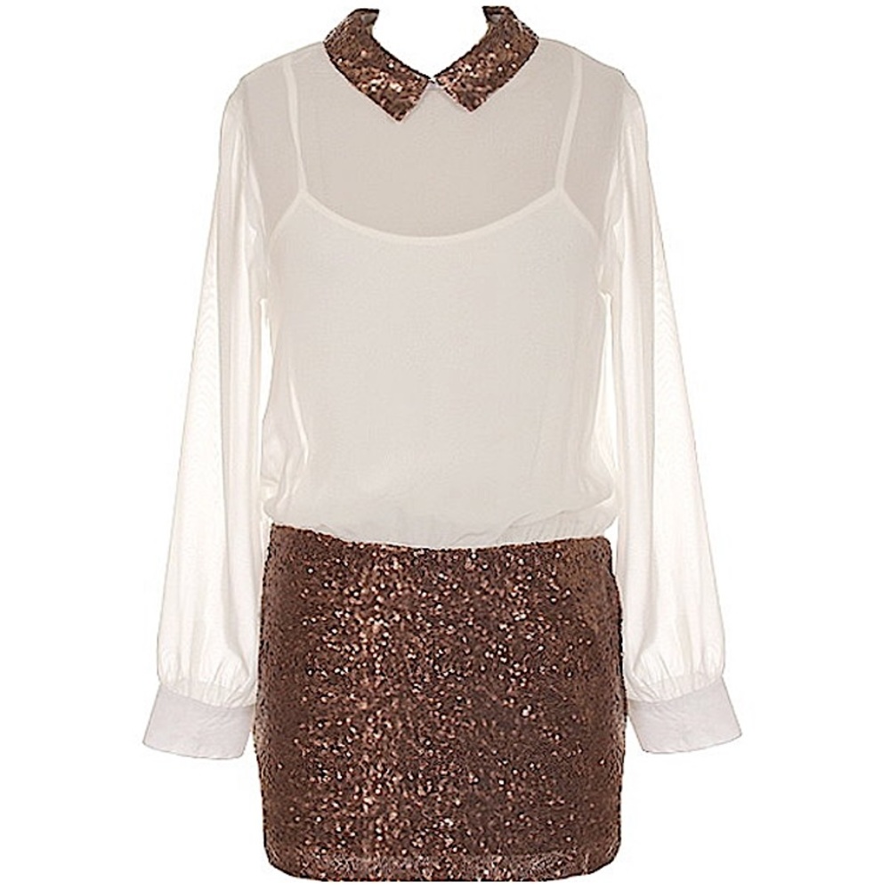 RICKETY RACK #112 White Sequin Collar Party Dress S/M